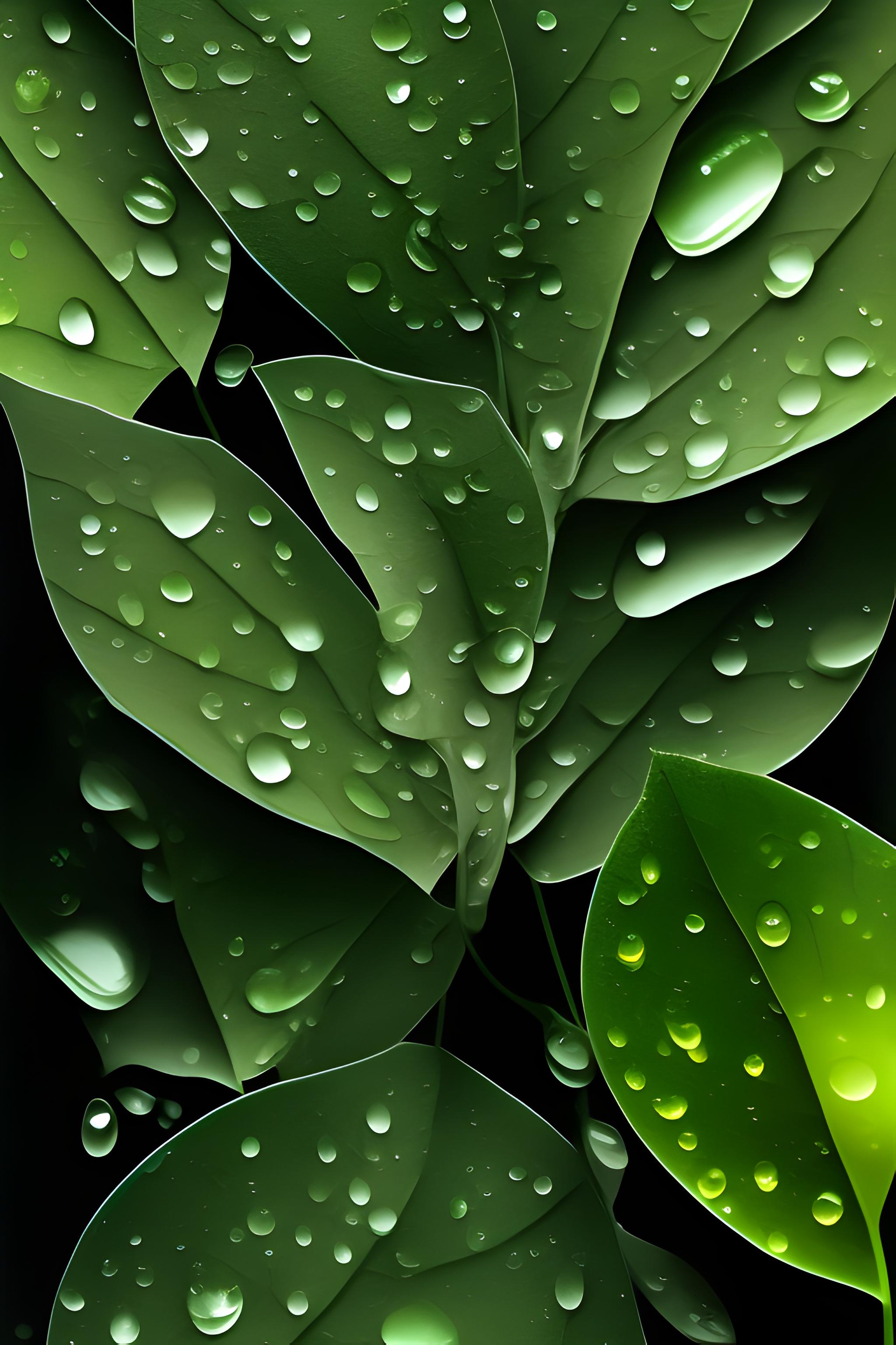Dark green leaves with water droplets 